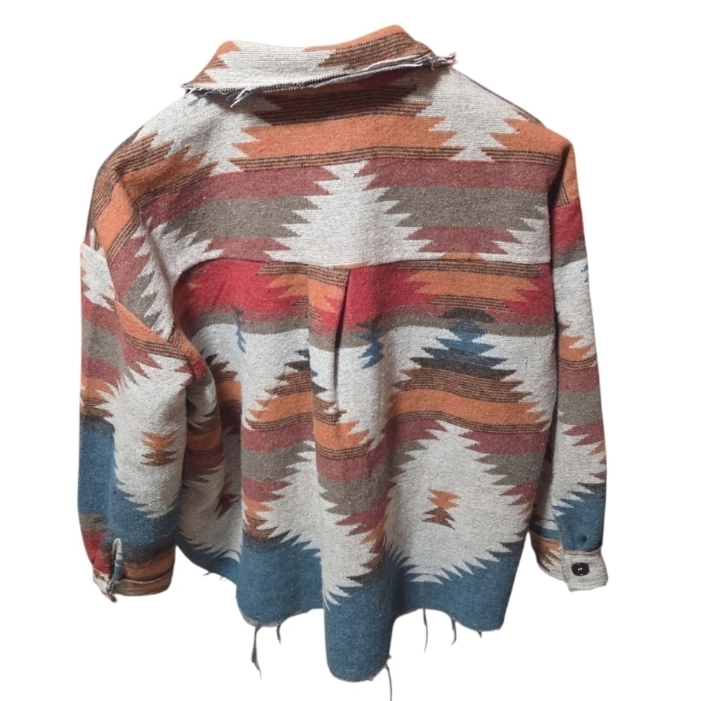 La Miel Eldora Aztec Shacket Aztec Western Raw Edge Oversizes Colorful Sz Small - Picture 3 of 7